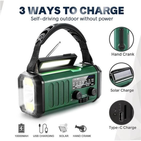 10000mAh Crank Radio, Emergency Radio, Solar Radio, NOAA/AM/FM Weather Radio - Picture 2 of 7